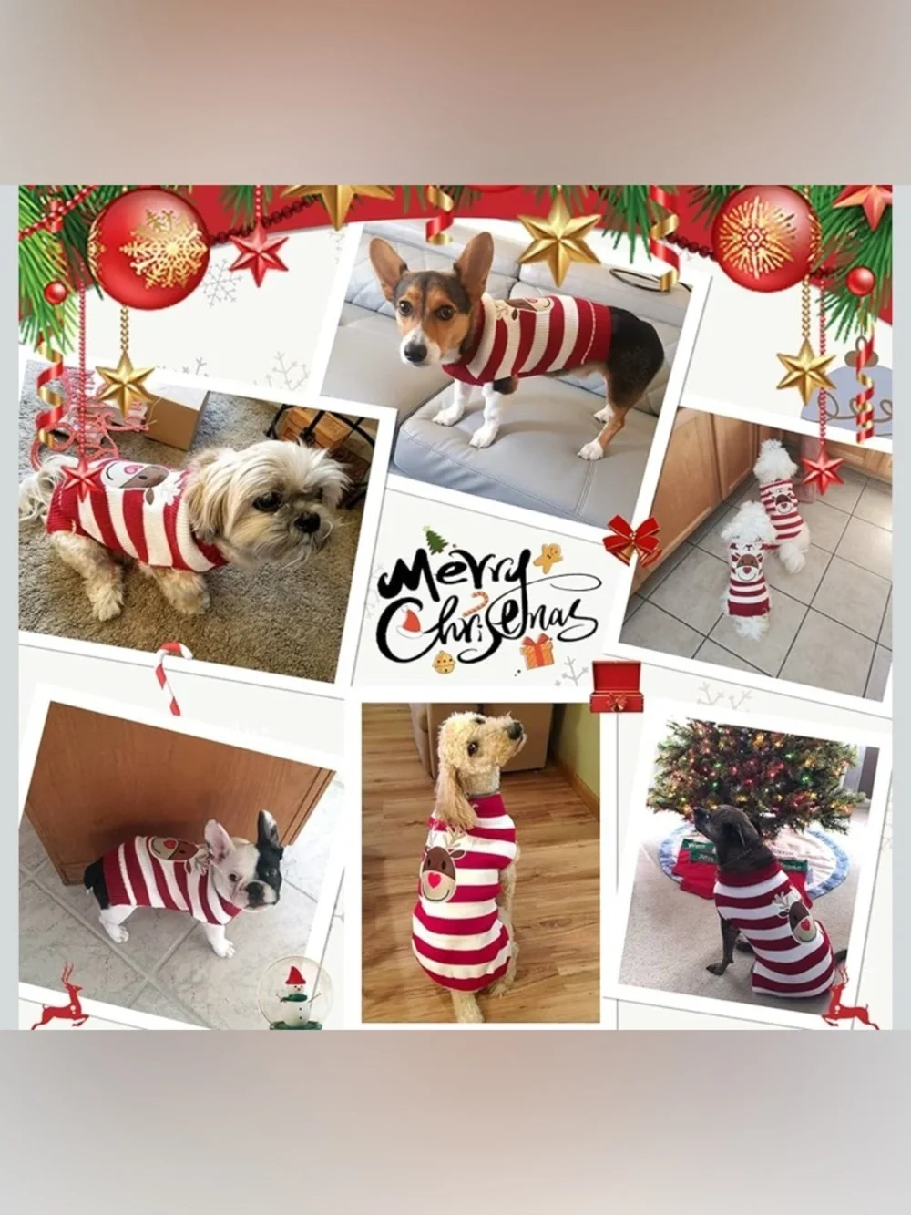 NWT-2XL Red & White Striped Reindeer Dog Sweater